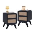 thumbnail image 3 of YOCWO Linen Nightstand Set of 2 with 2 Drawer for Bedroom, Mid Century Bedside Table with Curved Edges, Black, 15.75"W, 21.66"H, 3 of 8