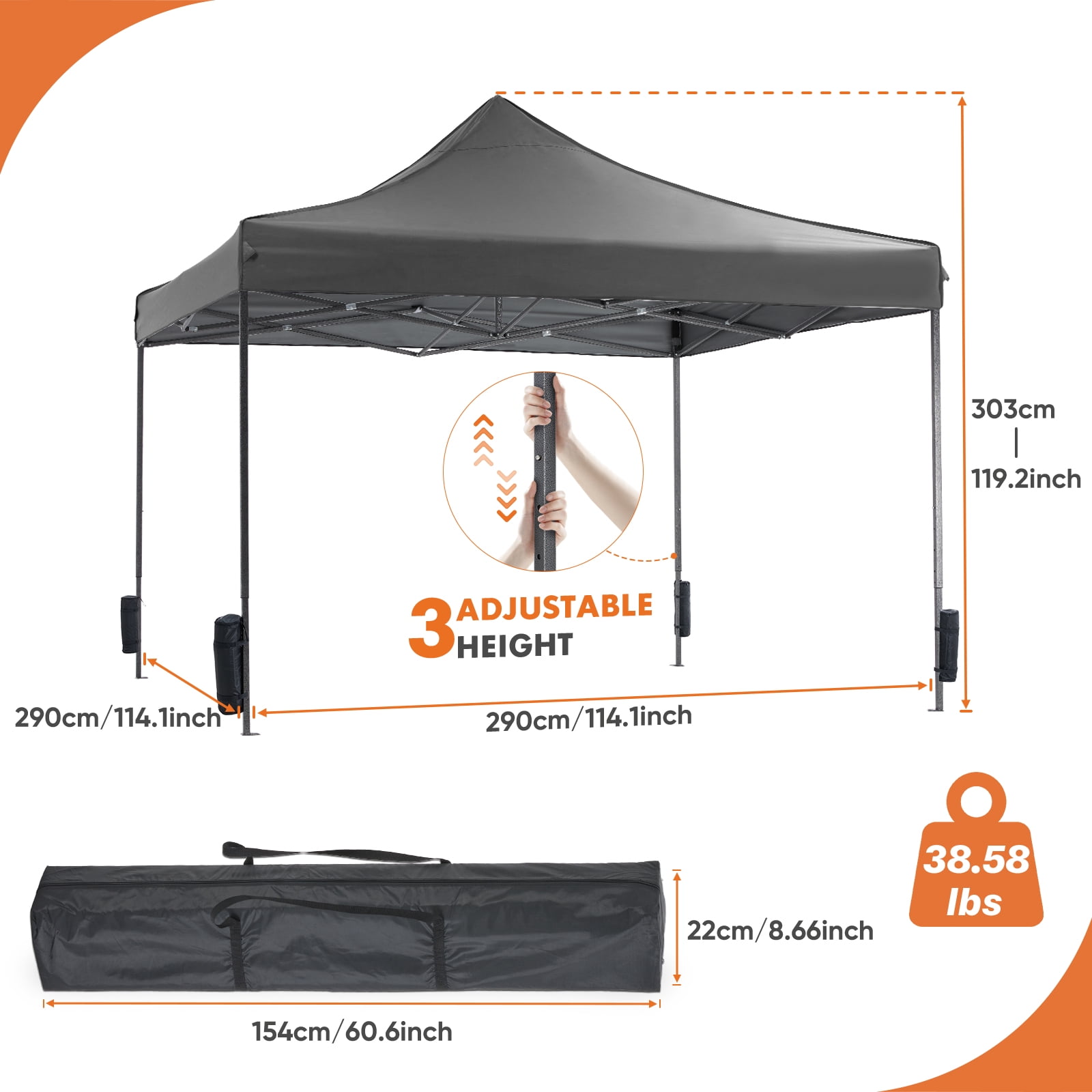 GIANNA 10x10 FT Pop Up Canopy Tent with Slant Legs and Carrying Bag, Easy Setup Outdoor Shelter for Patio, Garden, Beach, Gray