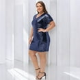 thumbnail image 3 of Women's Plus Size V-Neck Short Sleeve Sequin Party Dress - XXX Large, Navy, 3 of 6