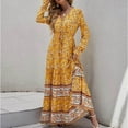 thumbnail image 2 of Odeerbi Dresses for Women 2025 Casual Maxi Dresses Fashion Comfortable Winter Floral Print Long Sleeve V-Neck Dress Yellow, 2 of 9