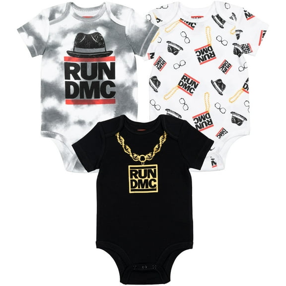 RUN--DMC Run DMC Hip Hop Infant Baby Boys 3 Pack Bodysuits Newborn to Infant