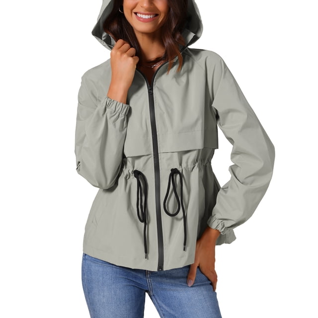 Chaqueta ligera con capucha para mujer Inspire Chic, con cierre frontal, ideal para senderismo, talla 2XL, color gris