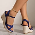 thumbnail image 4 of Rokment Womens Espadrilles Platform High Heels Dressy Sandals 2026 Fashion Casual Glitter Rhinestones Open Toe Ankle Strap Chunky Heels Dress Summer Shoes for Bride Wedding Blue Size 6, 4 of 8