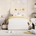 thumbnail image 3 of YUSAZENS Twin Size Velvet Upholstered Bed Frame with LED Light, MDF Structure 2 Underbed Storage Drawers, Floor Standing Soft Platform Bed No Box Spring Needed,  Beige, 3 of 9