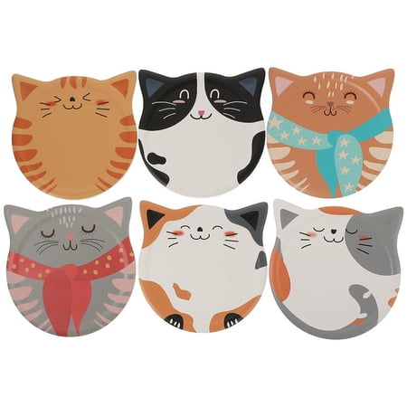 

HOMEMAXS 6Pcs Decorative Coasters Ceramic Cup Mats Adorable Cat Cup Pads Water Absorbing Cup Cushions