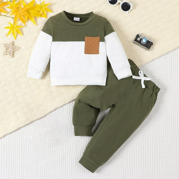 Gerichy Toddler Kids Boy Shorts Clothing Set 0 6 12 18 24 Months 2T 3T Toddler Baby Boy Clothes Fall Winter Outfit Patchwork Long Sleeve Sweatshirt Tops Stretch Pants Playwear Set Boys Outfits