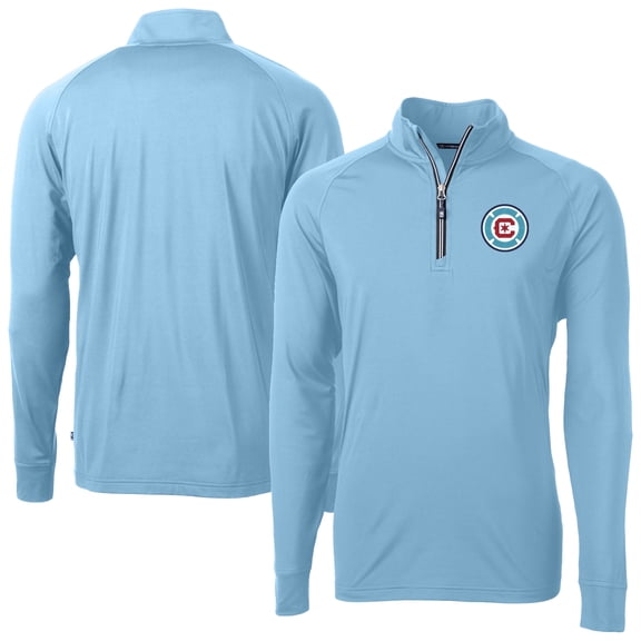 Men's-Cutter & Buck  Powder Blue Chicago Fire Adapt Eco Knit Stretch Recycled Raglan Quarter-Zip Pullover Top