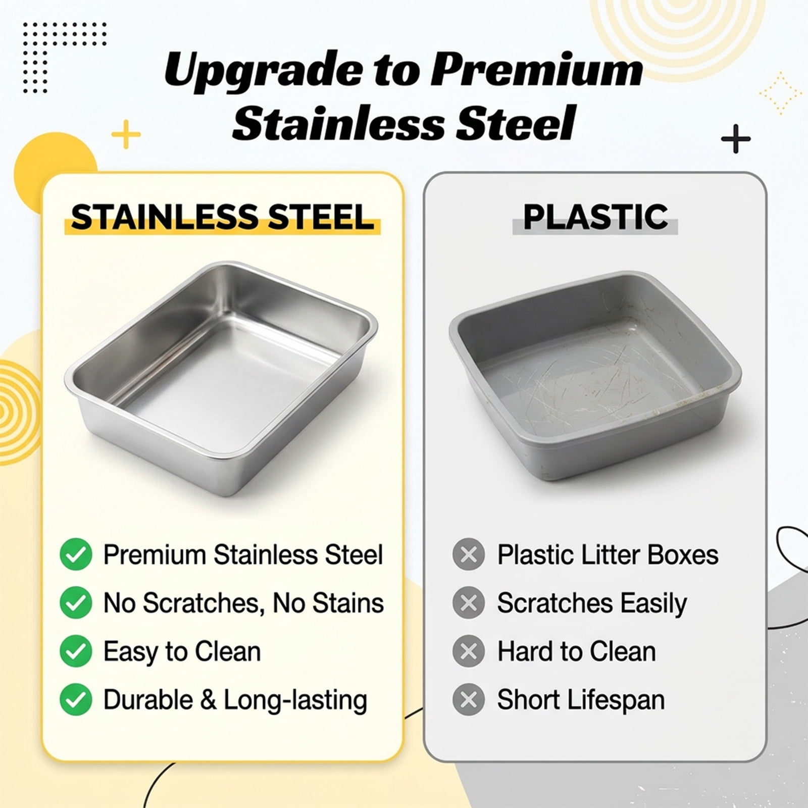 Grey Stainless Steel Cat Litter Box with High Rim Lid, Leak-Proof Indoor Cat Toilet for Small to Medium Cats, Durable Spacious Design with Litter Scoop, Non-Stick Easy Clean Odor & Scratch Resistant