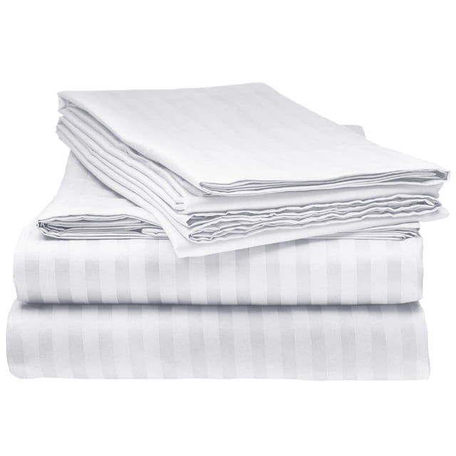 ELAINE KAREN Série 1800 - Microfibre Brossée Douce - Ensemble de Draps Rayés pour Lit Grand, Blanc