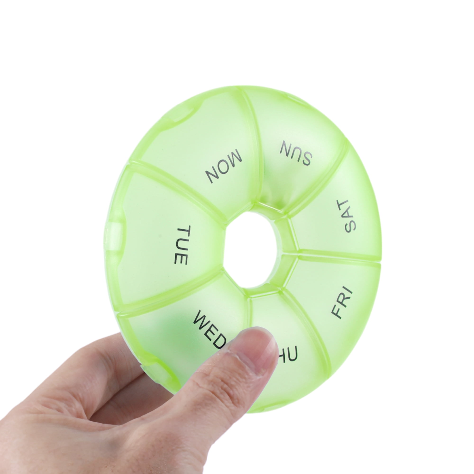 Unique Bargains Lightweight 7 Grids Circular Pill Case with Individual Compartments Green