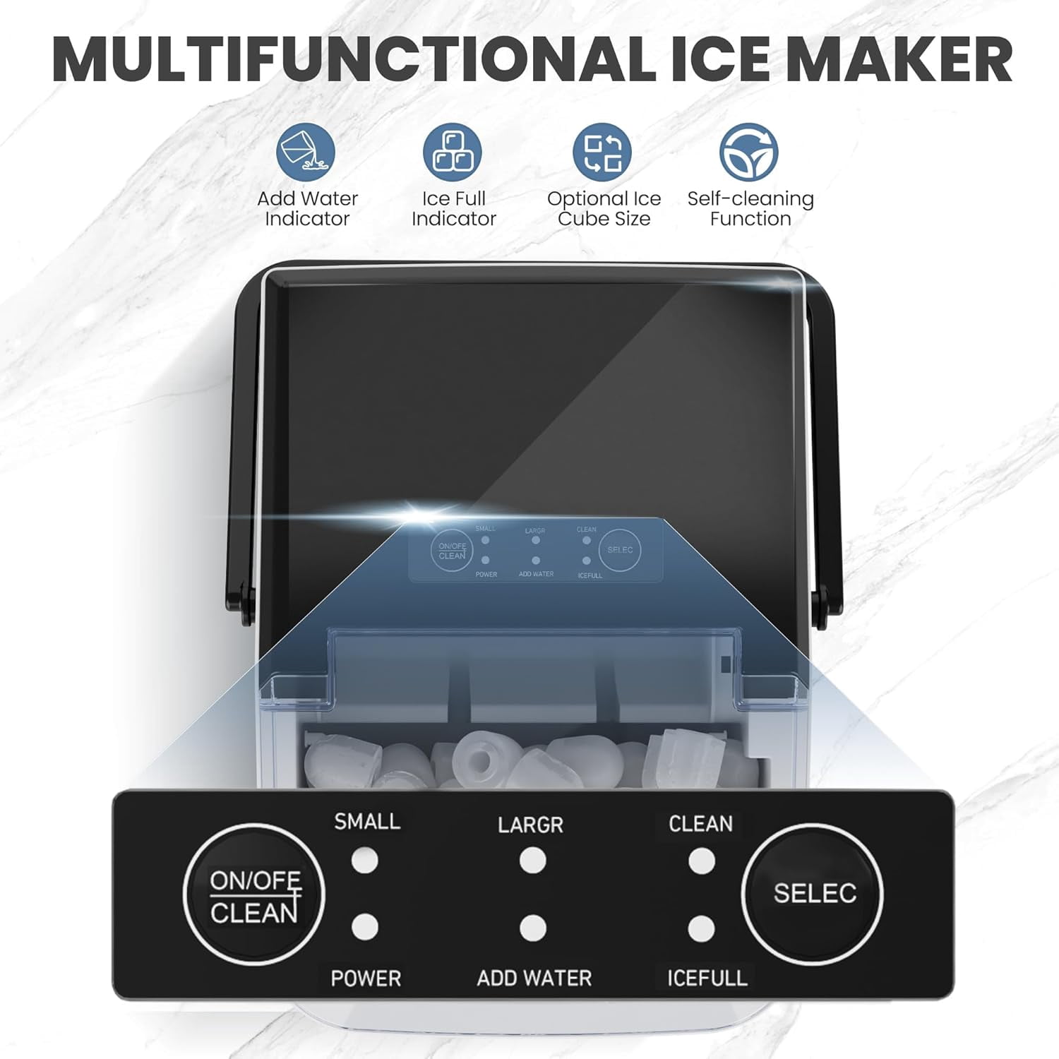 Portable Ice Maker with Handle, 26lbs/24H Compact Ice Machine, 9 Bullet Ice Cubes Ready in 6 Minutes, Self-Cleaning, Quiet for Home Kitchen RV Camping, Pink