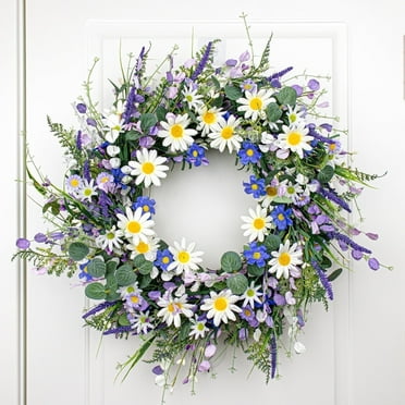22 Inches Summer Wreaths for Front Door Summer Wreath Blue FLower Wreath for Wall Window Porch