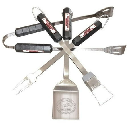 R Enterprises, Inc DBA Motorhead Products MH-1097 BBQ Grilling 4-Piece Utensil Set Featuring Busted Knuckle Garage Logo