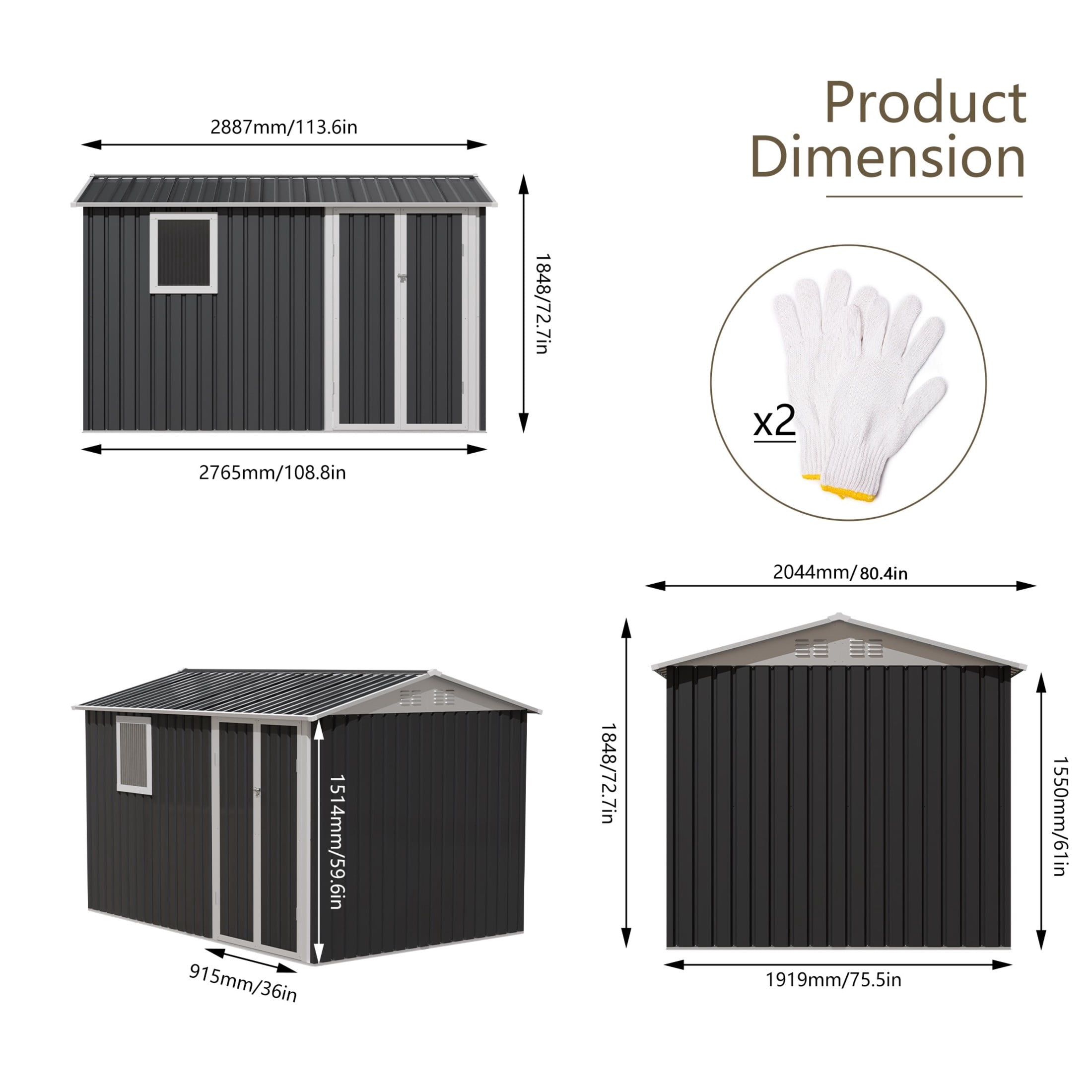Noble House 9x6 FT Metal Outdoor Garden Shed, Galvanized Steel Backyard Tool Storage House with Window, Grey