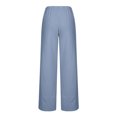 thumbnail image 5 of CFLVAEK Plus Size Wide Leg Trouser Style Cotton Linen Pants for Women with Elastic High Waist Petal Shaped Cuff Pant Baggy Solid Pocket Beach Trousers Loose Tall Length Lounge Pants XXXXL Blue, 5 of 7