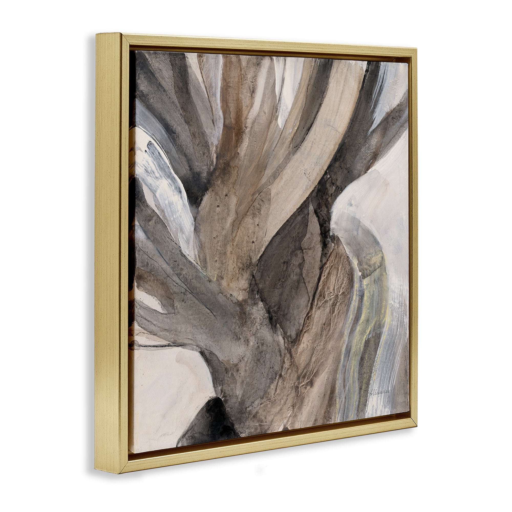 Stupell Industries Twisted Driftwood Abstraction Abstract Painting Gold Floater Framed Canvas Art Print Wall Art, 25 x 25
