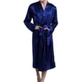 thumbnail image 3 of Men's Imitation Silk Bathrobe Classic Long Pocket Home Service, 3 of 5
