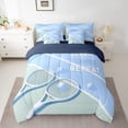 thumbnail image 2 of Feelyou Sports Lover Teens Bedding Comforter Set 7pcs, Eat Sleep Tennis Repeat King Bedding Sets, Kawaii Blue Cartoon Reversible Bed Sheets, Lightweight Room Decor, 2 of 8