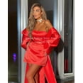 thumbnail image 5 of Vestido de fiesta corto de satén con hombros descubiertos rojo Qunque, vestidos de noche de manga corta personalizados, Mini vestido de cóctel con lazo en la espalda para fiesta de bienvenida, 5 of 5