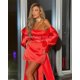 thumbnail image 5 of Vestido de fiesta corto de satén con hombros descubiertos rojo Qunque, vestidos de noche de manga corta personalizados, Mini vestido de cóctel con lazo en la espalda para fiesta de bienvenida, 5 of 5