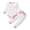 thumbnail image 2 of Baby Girl Outfit Sets Long Sleeve Ruffle Bodysuit Baby Girl Solid Color Crewneck Top Ribbed Newborn Girl Outfit with Headband, 2 of 9