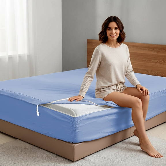 Microfiber Zip On Fitted Sheet Full Size 54X75 - Includes 2 Zip On Sheets  1 Bottom Fitted Base - Fit's 16” In Deep Pocket - Easy to Change,Soft,Smooth -Fitted Sheet - Sky Blue Color