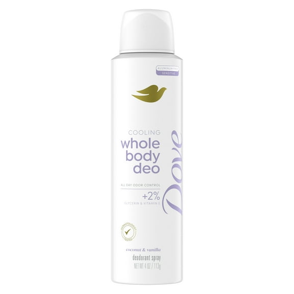 Dove Women's Whole Body Deodorant Spray Invisible Coconut & Vanilla Aluminum Free, 4 oz