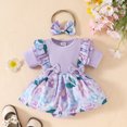 thumbnail image 2 of HUANBAI Infant Girls Short Sleeve Ribbed Floral Romper Newborn Bodysuits Dress Headbands Set Romper Bodysuit, 2 of 7