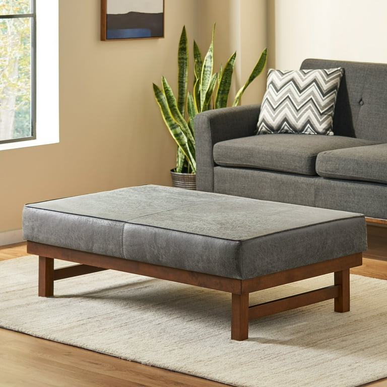 Noble House Clare Microfiber and Wood Cocktail Ottoman Slate and