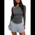 thumbnail image 3 of Blusas de Mujer con Hombros Descubiertos, Elegantes, de Larga, Asimétricas, Ajustadas, para Salir, de Otoño, con Frunces. Gris Oscuro M, 3 of 8