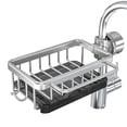 thumbnail image 1 of Soporte para esponja sobre el grifo Organizador para fregadero de cocina, rejilla de drenaje colgante desmontable de aluminio espacial con gancho plateado, 1 of 4