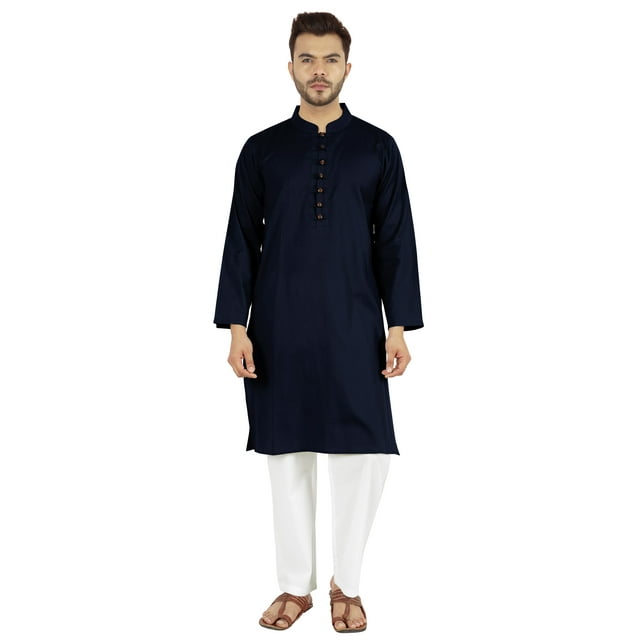 Atasi Ensemble Kurta Pyjama 2 Pcs pour Homme, Col Henley, Kurta Long Décontracté
