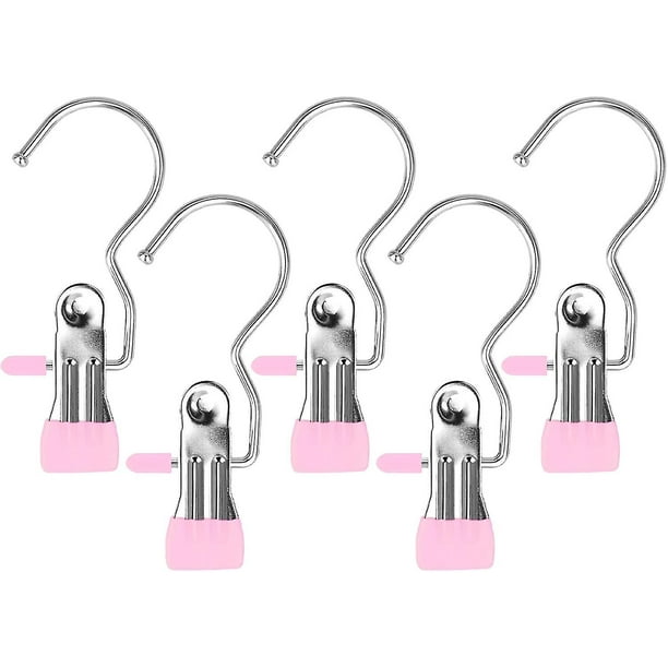 Ganchos de acero inoxidable para ropa, 7 unidades, antideslizantes, portátiles, para colgar ropa (rosa)