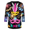 thumbnail image 5 of TSADFHJI Hauts d'Hiver pour Femmes Tendance Joyeuses Fêtes Imprimé Manches 3/4 Col Rond T-Shirt Blouse TTTG Noir, 5 of 5