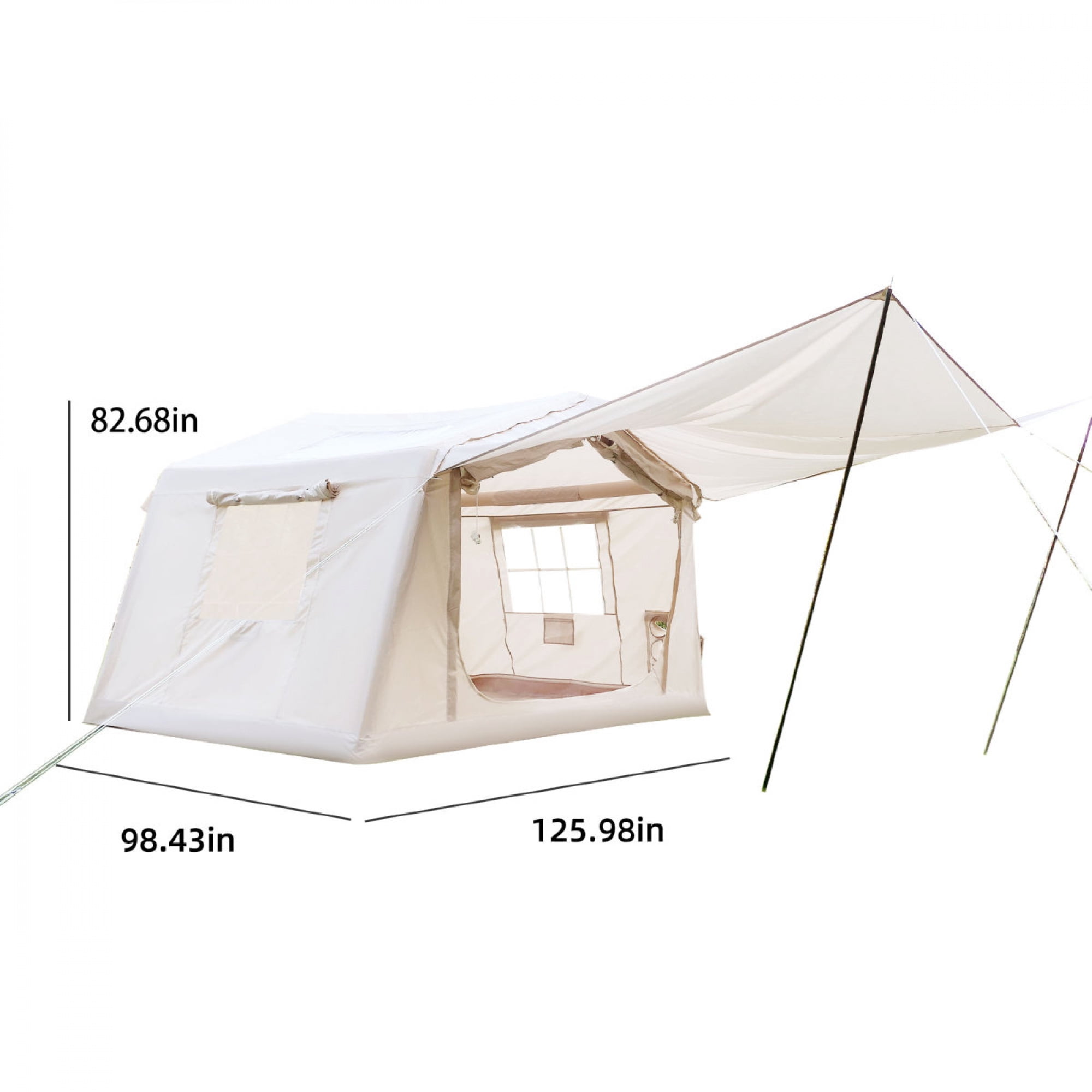 8 ㎡   Inflatable Camping Tent with Canopy, 4-Season Waterproof Oxford Air Tent with Hand Pump, Easy Setup Glamping Tent for 4/6/8 Person Adults,Beige