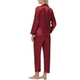 thumbnail image 3 of WTOBBY Women's Plus Size Ice Silk Satin Long Sleeve Long Pants Pajama Set, Soft Lightweight Loungewear for Home Relaxation and Sleep,Wine 2XL, 3 of 6