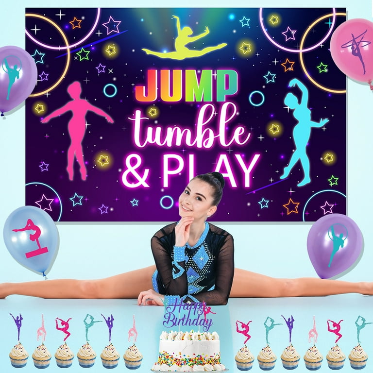 Tema di ginnastica decorazione per feste di compleanno palloncini Happy Birthday Banner Cake Topper Set fornure per decorazioni per feste sportive per ragazze  15