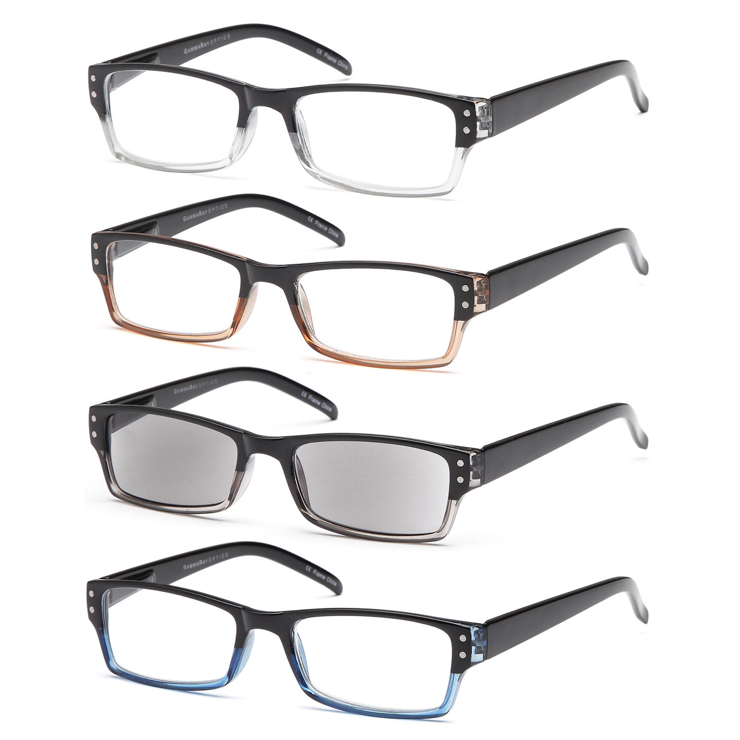 5-Pack Round Retro Reading Glasses with Spring Hinges Include Sunshine Readers 