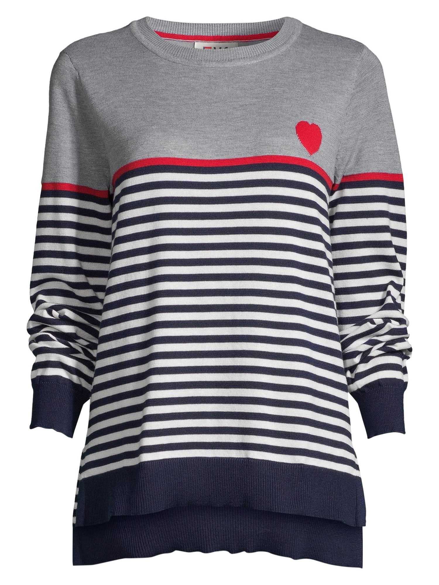 EV1 from Ellen DeGeneres Heart Stripe Hi-Low Sweater Women's