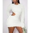 thumbnail image 5 of Kiplyki Women's Long Sleeve Fall Dress Round-Neck Solid Out Mini Dress, 5 of 5