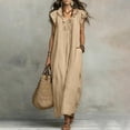 thumbnail image 5 of HADST Sleeveless V-neck Ruffle Maxi Dress with Loose Ruffle Cap Sleeves and Side-Seam Pockets, 5 of 8