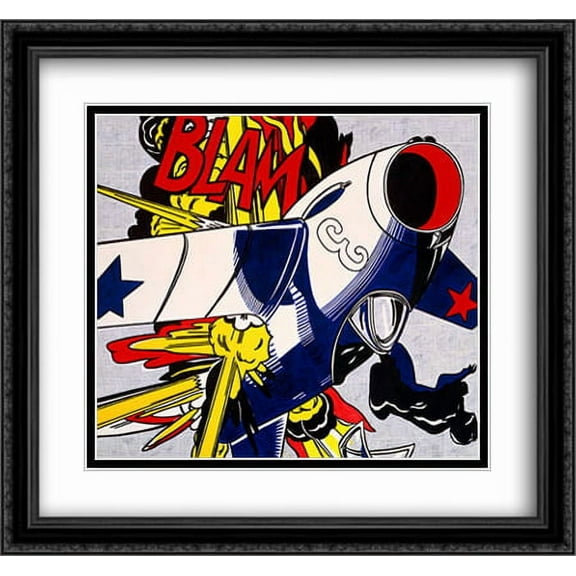 Blam 2x Matted 30x28 Large Black Ornate Framed Art Print by Roy Lichtenstein