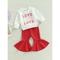 thumbnail image 3 of Bagilaanoe 2Pcs Toddler Baby Girl Boy Valentine's Day Outfits Letter Print Long Sleeve Pullover Tops + Flare Trousers 6M 12M 18M 24M 3T 4T Kids Long Pants Set, 3 of 8