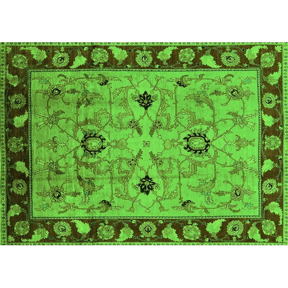 Ahgly Company Indoor Rectangle Oriental Green Traditional Area Rugs, 7' x 9'