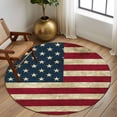 thumbnail image 3 of Vintage American Flag Large Area Rugs for Bedroom Living Room, Soft Non Slip Carpet Bedside Rug, Shabby US Star Strips Flag Round Floor Cover Kitchen Accent Rug 8' for Dining Room/Office, 3 of 9