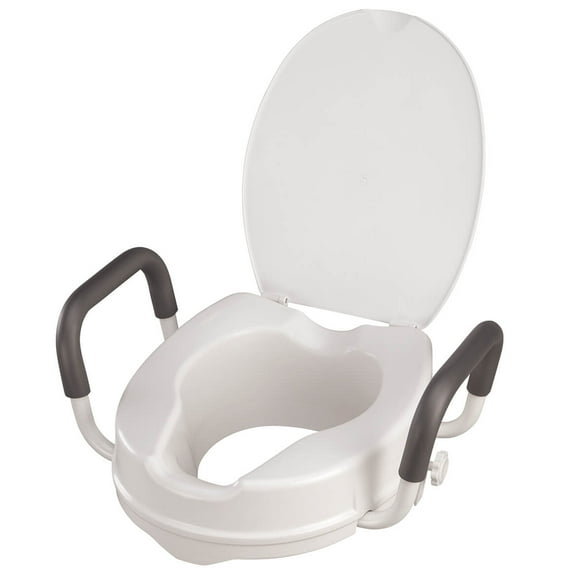 Raised 4” Toilet Seat with Padded Arms and Lid, Bathroom Toilet Riser