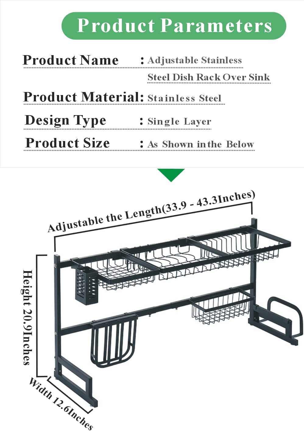 over the Sink Dish Drying Rack (33.4-41.3) Large Upgraded 2 Tier Length &  Heig