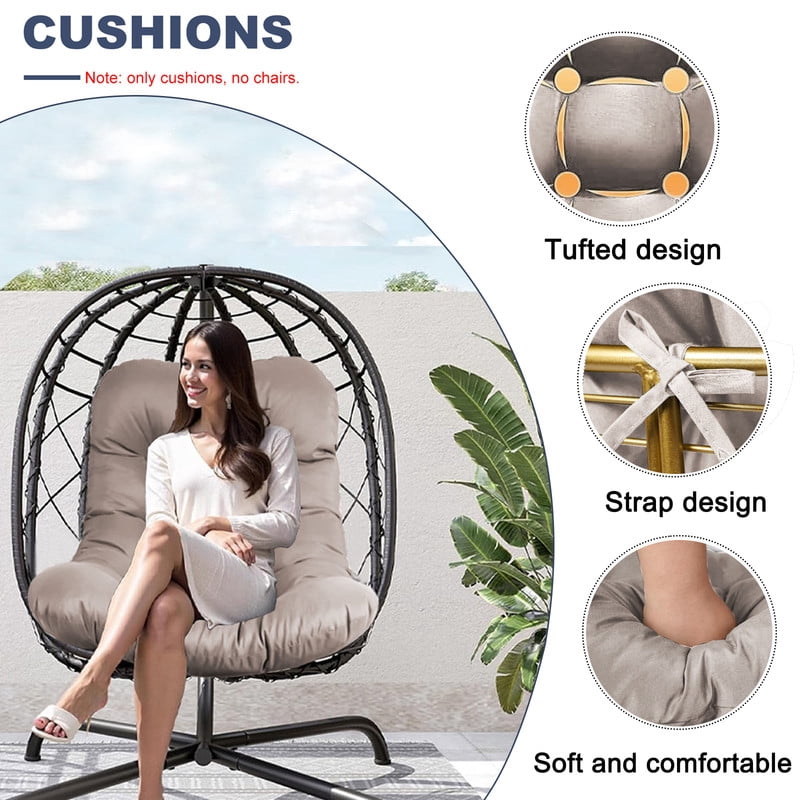 Outdoor Egg chair cushion replacement,Waterproof hanging hammock swing chair cushions,Papasan Rocking Chair pad for Patio Bedroom Porch Garden（Khaki）