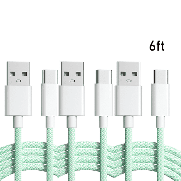 GJX 2026 New 3Pcs Usb Cable Nylon Braided Micro Usb Cable Usb Type C Cable with Data Transfer for Home Office Travel Green 6Ft