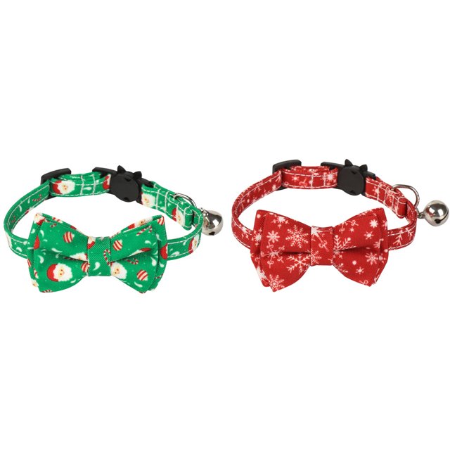 Paquete de 2 collares navideños para perros con pajarita, Papá Noel y copo de nieve navideño